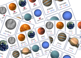 Edukacyjny Układ słoneczny - plansze na rzepy, piktogramy planet, karty edukacyjne z nazwami polskimi i angielskimi