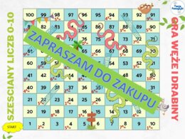 Sześciany liczb 0-10 gra węże i drabiny i plakat