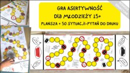 Gra planszowa „Asertywność dla młodzieży 15+. Plansza + 50 pytań” – pomoc edukacyjna do druku