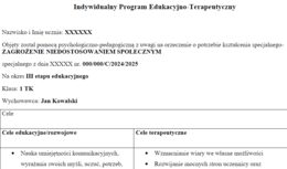 Indywidualny Program Edukacyjno-Terapeutyczny (IPET) // ZAGROŻENIE NIEDOSTOSOWANIEM SPOŁECZNYM