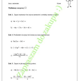Kartkówka wyrażenia algebraiczne - dodawanie i odejmowanie sum algebraicznych, mnożenie i dzielenie sumy algebraicznej przez wielomian.