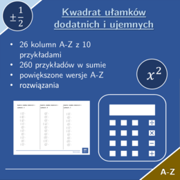 Kwadrat ułamków dodatnich i ujemnych | matematyka | 26 kolumn