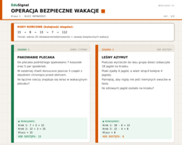 Operacja Bezpieczne Wakacje | Escape room — dodawanie i odejmowanie do 20, klasa 1 | karta ucznia + klucz + fiszki narracyjne
