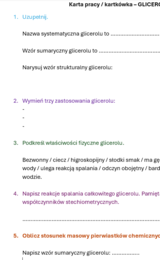 Karta pracy/ kartkówka GLICEROL
