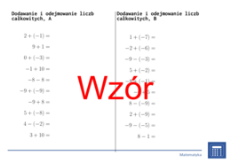Dodawanie i odejmowanie liczb całkowitych | matematyka | 26 kolumn