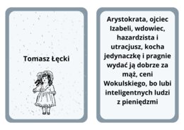 Fiszki, bohaterowie "Lalki", 15 kart postaci + opisy, pdf