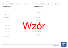 Dodawanie i odejmowanie jednomianów (liczby całkowite) | matematyka, algebra | 26 kolumn