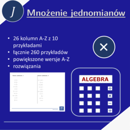 Mnożenie jednomianów | matematyka, algebra | 26 kolumn