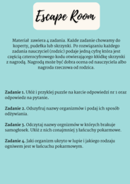 Escape room. Sposoby odżywiania. Łańcuch pokarmowy. Klasa 4.