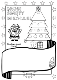 List do Mikołaja – kolorowanka PDF dla dzieci w wieku przedszkolnym