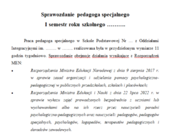Sprawozdanie pedagoga specjalnego