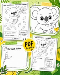 Koala na eukaliptusie - kolorowanka z zadaniem