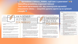 Sprawdzian ze znajomości treści lektury "Hobbit, czyli tam i z powrotem"