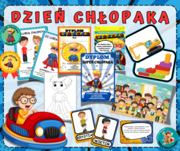 DZIEŃ CHŁOPAKA - zestaw zabawy, plansze, dyplomy, medale