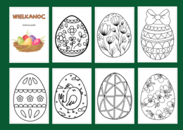 WIELKANOC – Galeria – PISANKI - kolorowanka – kolorowanki – WIOSNA – biblioteka – świetlica – przedszkole – 40 wersji