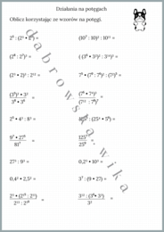 Działania na potęgach - karta pracy