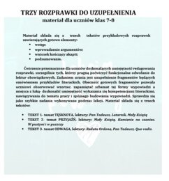 TRZY ROZPRAWKI DO UZUPEŁNIENIA: TĘSKNOTA, PRZYJAŹŃ, ODWAGA.