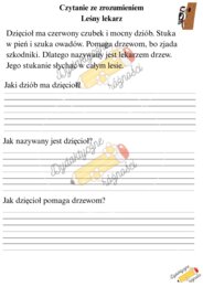 Wiosenne ptaki - 5 tekstów na czytanie ze zrozumieniem KLASA 1. (Wróbelek Felek, Gniazdo na drzewie, Zwinne jaskółki, Leśny lekarz, Kukułka).