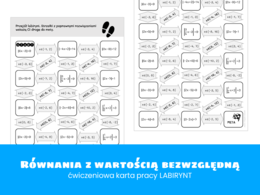 Matematyka Klasa 1. Równania z wartością bezwzględną. Ćwiczeniowa karta pracy. Labirynt, Szkoła ponadpodstawowa. Liceum. Technikum