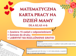 💐 Matematyczna Karta Pracy – Dzień Mamy – Klasy 4-6 – Obliczenia, Procenty, Geometria + GRATIS Labirynt! 🧮🌸