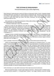 "Quo vadis" (Przemiana Marka Winicjusza) – test czytania ze zrozumieniem.