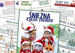 Śnieżna księga zagadek-16 stron! Zadania związane z zimą i świętami, klasy 4-6