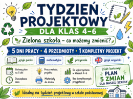 Tydzień projektowy klasy 4-6 – projekt interdyscyplinarny: polski, matematyka, przyroda, angielski - PAKIET MATERIAŁÓW! 5 DNI PRACY • 4 PRZEDMIOTY • 1 KOMPLETNY PROJEKT