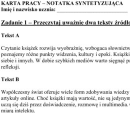 Notatka syntetyzująca - karta pracy wraz z propozycjami odpowiedzi