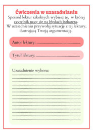 Ćwiczymy argumentowanie i utrwalamy treść lektur- karty lekturowe koncentrujące się na odbiorze czytelnika. Level 7