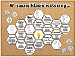 Gazetka na rozpoczęcie roku szkolnego – „W naszej klasie/szkole jesteśmy…” (wersja czarno-biała)