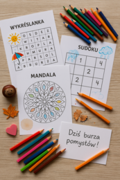 Karty Pracy: "Deszczowe łamigłówki"