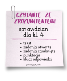 czytanie ze zrozumieniem - sprawdzian - klasa 4