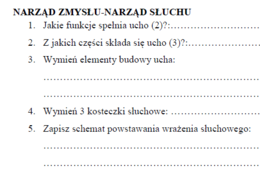 Narząd słuchu-karta pracy