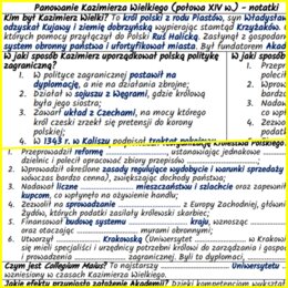 Panowanie Kazimierza Wielkiego (połowa XIV w.) – notatki i karta pracy