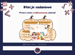 Stacje zadaniowe – Halloweenowa powtórka z matematyki | 10 zadań i naklejki dla uczniów | Gotowe do druku
