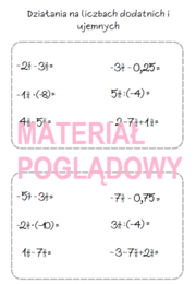 Szybkie karteczki – dodawanie, odejmowanie, mnożenie, dzielenie liczb całkowitych, działania na liczbach wymiernych (karta pracy, kartkówka kl 4, 5, 6, 7, 8)