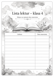 Lista lektur do klasy 4 (różne wersje) czarno-białe