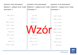Dzielenie liczb dziesiętnych dodatnich i ujemnych przez liczbę dziesiętną | matematyka | 26 kolumn