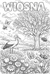 WIOSNA - kolorowanka XXL do druku | plakat 9 stron A4 + miniatura A4; świetlica; dekoracja; gazetka; plastyka; karta pracy