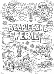 BEZPIECZNE FERIE – plakat XXL do kolorowania 9xA4 + wersja A4 | PDF