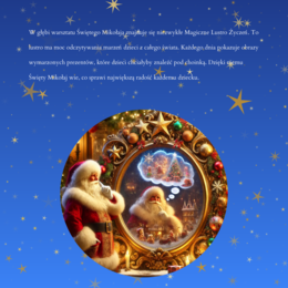 Historia o tym, jak Święty Mikołaj pomaga dzieciom wybierać prezenty.