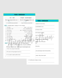 TOO vs. ENOUGH - karta pracy - ćwiczenia - zadania - przymiotniki - powtórka - egzamin ósmoklasisty - matura