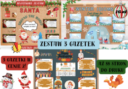 🎁 Zestaw 3 Gazetek Edukacyjnych – „Happy Thanksgiving” + „Santa Around the World” + „Winter Idioms”|Aż 88 stron do druku| ✔ trzy pełne, sezonowe gazetki – jesienna, zimowa i mikołajowa ✔ gotowe materiały do druku w wysokiej jakości ✔ atrakcyjna wizualnie