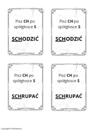 Memory ortograficzne – zasady pisowni ch-h (wersja czarno-biała)