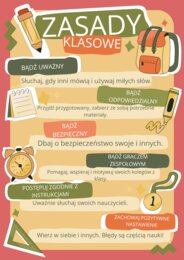 Zasady klasowe - plakat XXL 9szt A4, szkoła podstawowa praz ponadpodstawowa.