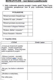ROMANTYZM - test po epoce