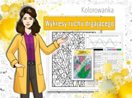 Fizyka. Klasa 8. Drgania i fale - Wykresy opisujące ruch drgający. Kolorowanka naukowa. Karta pracy. Zadanie.