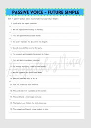 PASSIVE VOICE - Strona Bierna - Future Simple - karta pracy - zdania - luki - ćwiczenia - wklejka - do wydrukowania - gramatyka  - matura - .pdf