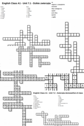 English Class A1 – Unit 7 – krzyżówki – Dzikie zwierzęta/Zwierzęta domowe_Out of class/7.3_7.6/Przymiotniki