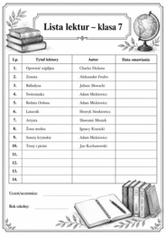Lista lektur do klasy 7 (różne wersje) czarno-białe